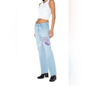 VonDutch Light Blue Women's Patched Straight-Leg Jeans